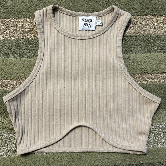 Princess Polly Tops - Princess Polly Tan Ribbed Crop Top